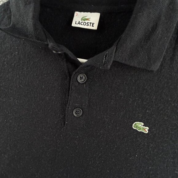 Lacoste Sweater Men Wool Size 2 Black Collared Preppy Knit Pullover Adult Logo - Picture 7 of 16